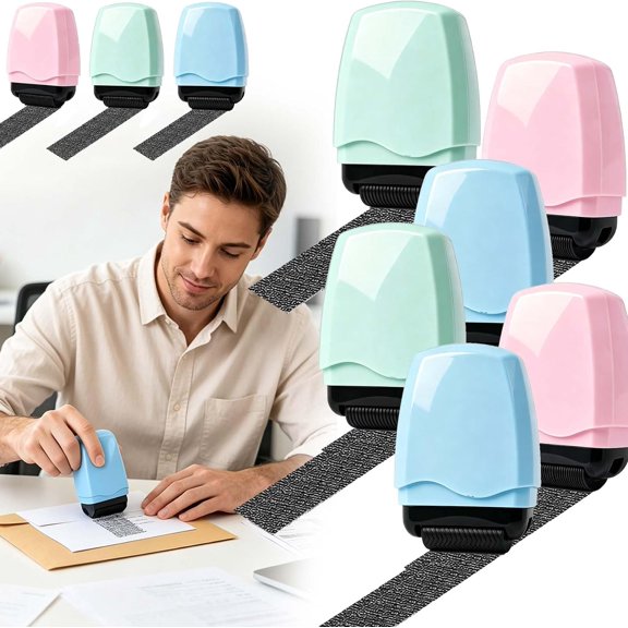 Privacy Protection Roller Stamp Easy-to-Use Plastic Address Blocker with Wide Ink Coverage for Identity Theft Prevention on Shipping Labels Letters Mail Documents Home Office Use (6Pcs)