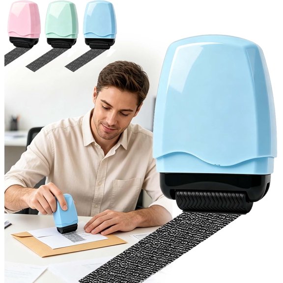 Privacy Protection Roller Stamp Easy-to-Use Plastic Address Blocker with Wide Ink Coverage for Identity Theft Prevention on Shipping Labels Letters Mail Documents Home Office Use (Blue)