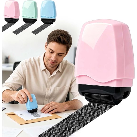 Privacy Protection Roller Stamp Easy-to-Use Plastic Address Blocker with Wide Ink Coverage for Identity Theft Prevention on Shipping Labels Letters Mail Documents Home Office Use (Pink)