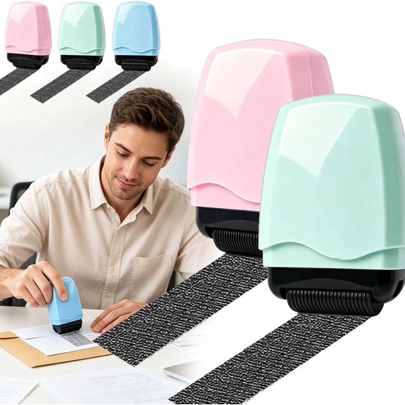Privacy Protection Roller Stamp Easy-to-Use Plastic Address Blocker with Wide Ink Coverage for Identity Theft Prevention on Shipping Labels Letters Mail Documents Home Office Use (2Pcs-B)