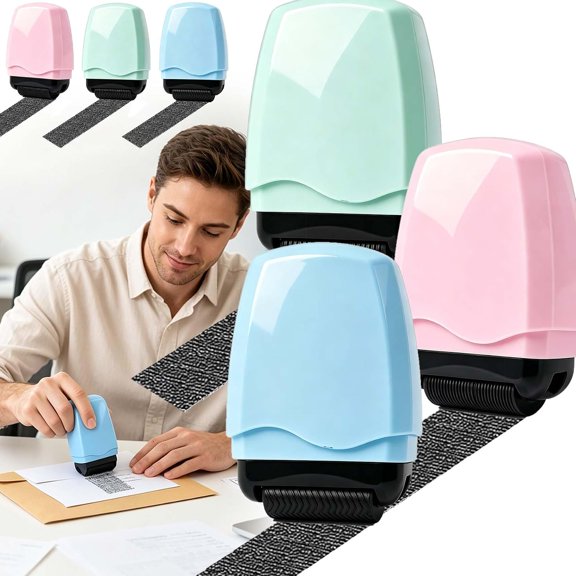 Privacy Protection Roller Stamp Easy-to-Use Plastic Address Blocker with Wide Ink Coverage for Identity Theft Prevention on Shipping Labels Letters Mail Documents Home Office Use (3Pcs)