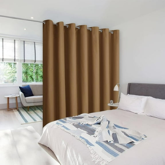 Privacy Room Divider Curtain Screen Partitions, Basement Hospital Medical Clinic Spa Lab Cubicle Divider Privacy Screen Patio Door Curtain (Gold Brown, 1 Panel, 8.3ft Wide x 8ft Long)