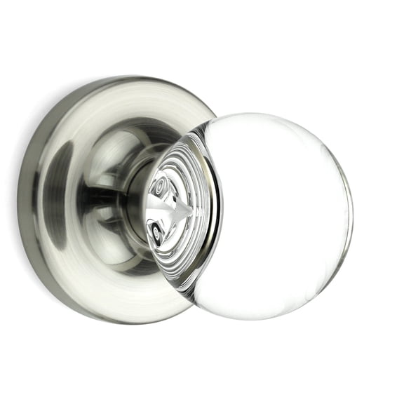 Privacy Round Ball Crystal Door Knobs Satin Nickel Round Rosette
