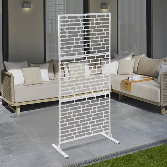 Privacy Screen, 35.4x74.8in Steel, High-Temp Baked Coin Pattern, 3-Panel Removable Freestanding Divider for Gardens/Clinics