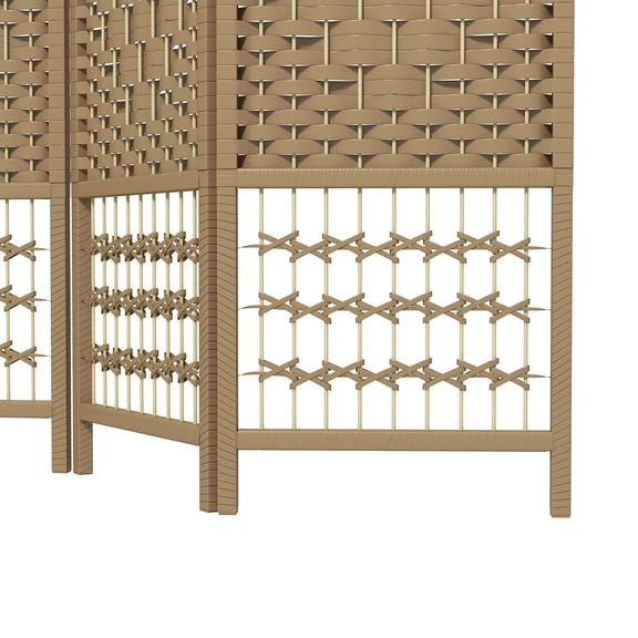 Privacy Screen 4 Panel Room Divider, Folding Privacy Screen, 5.6' Room Separator, Wave Fiber Freestanding Partition Wall Divider, Natural,Partition Screen