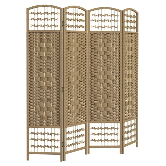 Privacy Screen 4 Panel Room Divider, Folding Privacy Screen, 5.6' Room Separator, Wave Fiber Freestanding Partition Wall Divider, Natural,Room Divider