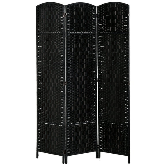 Privacy Screen 6' Tall Wicker Weave 3 Panel Room Divider Privacy Screen - Black,Partition Screen