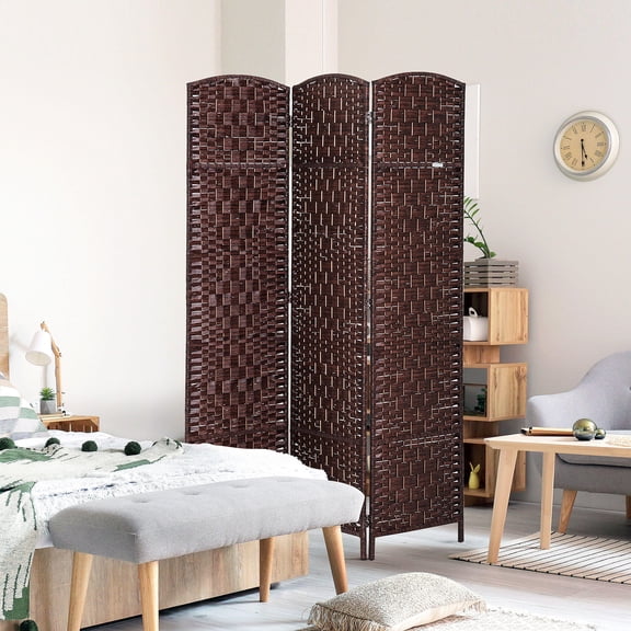 Privacy Screen 6' Tall Wicker Weave 3 Panel Room Divider Privacy Screen - Brown,Partition Screen