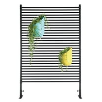 71.26" Black Outdoor Privacy Screen - Freestanding Metal Fence Panel with Stand for Patio & Yard