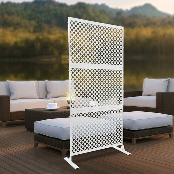 Privacy Screen 74.8" H X 35.4" W, Metal Fence Panels Room Screens Outdoor White Mesh Decorative Panels Free Standing Outdoor Divider Planter Wall for Balcony, Garden, Patio