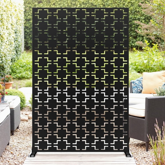 Privacy Screen Freestanding 3-Panel Metal for Patio Deck Garden, Decorative Outdoor Divider Weatherproof Durable Room Divider, 183x120cm
