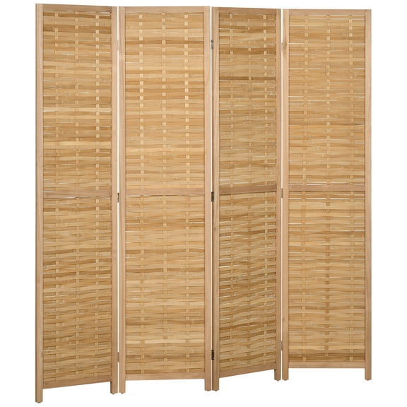 Privacy Screen HOMCOM 4 Panel Room Divider, 5.5' Tall Bamboo Portable Folding Privacy Screens, Hand-Woven Double Side Partition Wall Dividers for Home Office, Natural,Partition Screen