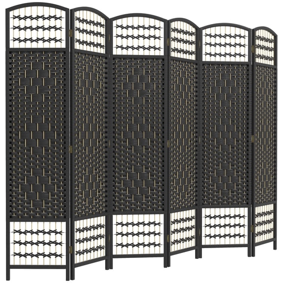 Privacy Screen HOMCOM 6 Panel Room Divider, Folding Privacy Screen, 5.6' Room Separator, Wave Fiber Freestanding Partition Wall Divider, Black,Partition Screen