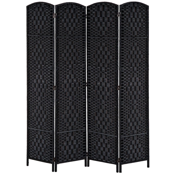 Privacy Screen HOMCOM 6' Tall Wicker Weave 4 Panel Room Divider Privacy Screen - Black,Partition Screen