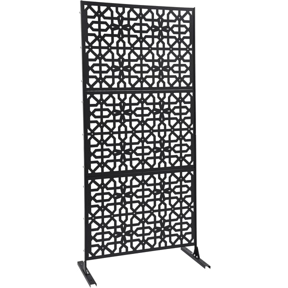 Privacy Screen Metal Privacy Screen 74.8" H×35.4" W, Freestanding Metal &Indoor Decorative Privacy Screen for Patio Privacy, Room Divider, Balcony Patio Fences (Black&Grid Intersection)