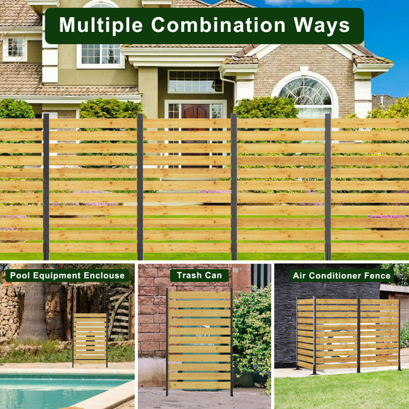 Privacy Screen Panel Outdoor Privacy Fence for Patio Deck Yard, Natural Wood Screen for Pool Equipment AC Unit Trash Can Hide Garden Divider Hot Tub Enclosure Easy No Dig Installation with Stakes