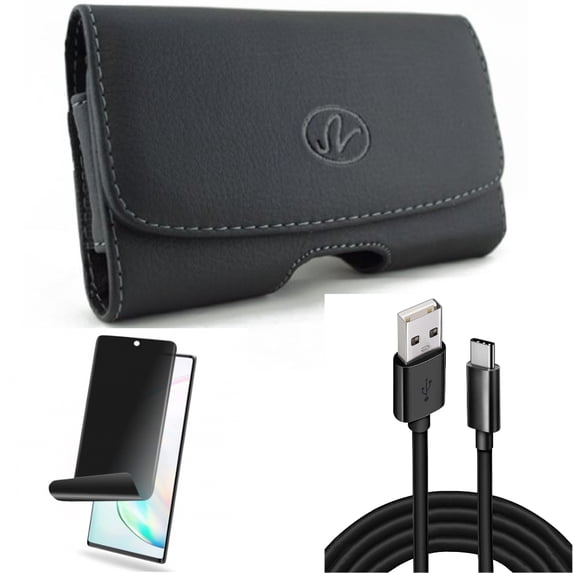 Privacy Screen Protector & 10ft USB Cable & Case Belt Clip for Samsung Galaxy Note 20 (6.7") - Combo with TPU Film Anti-Peep & Type-C Charger Cord & Leather Swivel