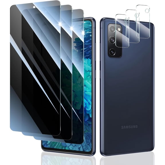 Privacy Screen Protector and Camera Lens Protector for Samsung Galaxy S20 FE, Double Shatterproof Anti-Spy Tempered Glass Film, Private Protection, [Anti-Scratch][9H Hardness], 3-Pack Each