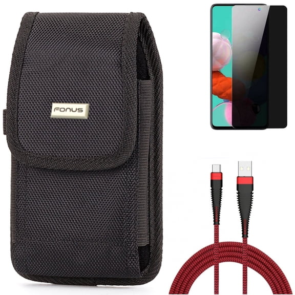 Privacy Screen Protector & Case Belt Clip & 10ft USB Cable for Samsung Galaxy S20 Fan Edition - Tempered Glass Anti-Spy + Rugged Holster + Type-C Charger Cord Combo