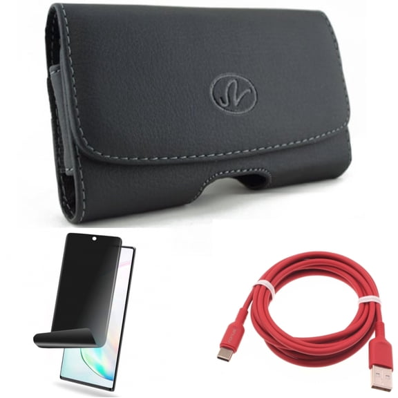 Privacy Screen Protector & Case Belt Clip & 6ft USB-C Cable for Samsung Galaxy Note 20 (6.7") - Combo with TPU Film Anti-Peep & Leather Swivel & Red Charger Cord