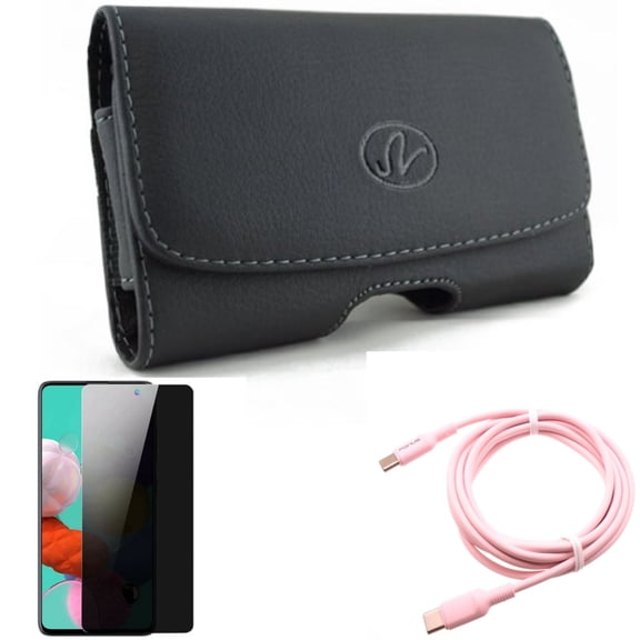 Privacy Screen Protector & Case Belt Clip & Pink 10ft Long Cable for Samsung Galaxy S20 Fan Edition - Tempered Glass Anti-Spy + Leather Swivel + USB-C to Type-C PD Fast Charger Combo