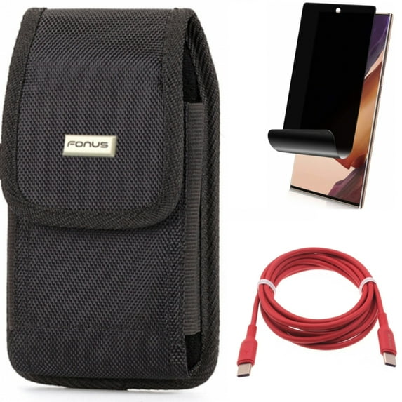 Privacy Screen Protector & Case Belt Clip & Red 6ft Long Cable for Samsung Galaxy Note 20 Ultra (6.9") - Combo with TPU Film Anti-Peep & Swivel Holster & USB-C to Type-C PD Fast Charger