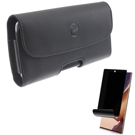 Privacy Screen Protector & Case Belt Clip for Samsung Galaxy Note 20 Ultra Phone - Combo with TPU Film Anti-Peep (Fingerprint Works) Anti-Spy & Leather Holster Cover Pouch