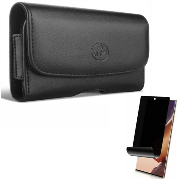 Privacy Screen Protector & Case Belt Clip for Samsung Galaxy Note 20 Ultra Phone - Combo with TPU Film Anti-Peep (Fingerprint Works) Anti-Spy & Leather Swivel Holster Loops