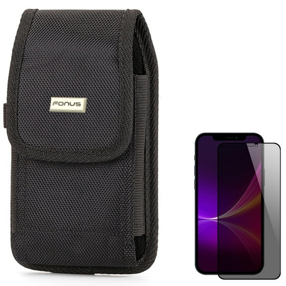Privacy Screen Protector & Case Belt Clip for iPhone 13 Pro Max - Combo with Tempered Glass Curved Anti-Spy Anti-Peep & Rugged Holster Canvas Cover