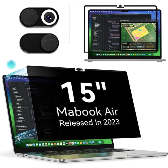 Privacy Screen Protector for MacBook Air 15 Inch (2023-2026, M2 M3 M4 M5 Chip), Easy On/Off Removable Anti Spy Blue Light Glare Cover Shield, Laptop Privacy Filter for Apple Mac Air 15.3" M2