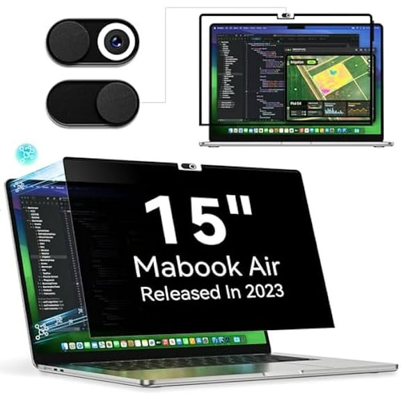 Privacy Screen Protector for MacBook Air 15 Inch (2023 Release), Easy On/Off Removable Anti Spy Blue Light Glare Cover Shield, Laptop Privacy Filter for Apple Mac Air 15.3" M2 (A2941)
