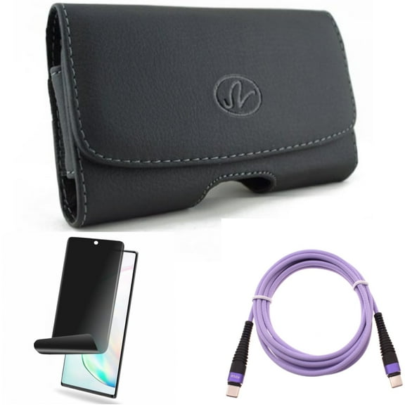 Privacy Screen Protector & Purple 6ft PD Cable & Case Belt Clip for Samsung Galaxy Note 20 (6.7") - Combo with TPU Film Anti-Peep & Type-C to USB-C Long Charger Cord & Leather Swivel