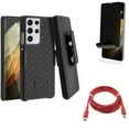 thumbnail image 1 of Privacy Screen Protector & Red 6ft Long Cable & Case Belt Clip for Samsung Galaxy S21 Ultra Phone - TPU Film Fingerprint Works & USB-C to Type-C PD Fast Charger & Holster Swivel Accessory Bundle, 1 of 18