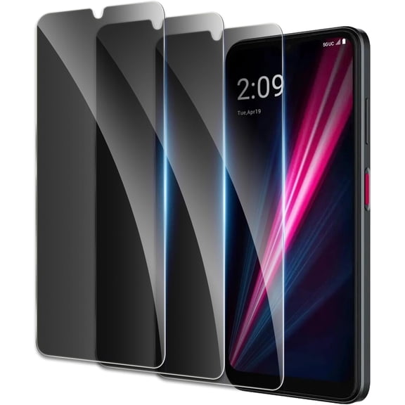Privacy Screen Protector for T-Mobile Revvl 6 Pro 5G, Shatterproof Tempered Glass Accessories, Anti Spy Tempered Glass Film, Case Friendly Ultra Resistant 9H Hardness Anti-Glare HD Black -3 Pack