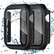 Privacy Screen Protector for Watch Case 44mm Series 4 5 6 SE, Waterproof Ultra-Thin Hard PC Bumper with HD Anti-Spy Tempered Glass Protector Face Cover for iWatch 44mm [True 28 Anti Spy] 2Pack-Black