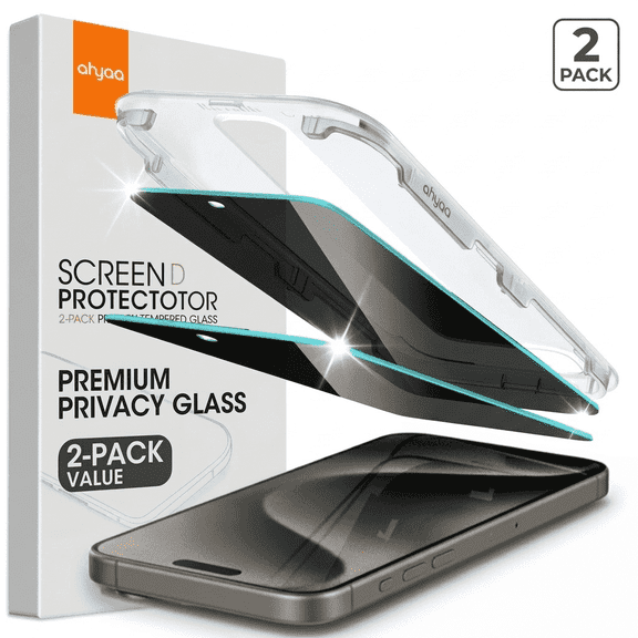 2-Pack Privacy Screen Protector for iPhone 15/iPhone 16, Shatterproof Tempered Glass Film 6.1"[With Easy Installation Frame]