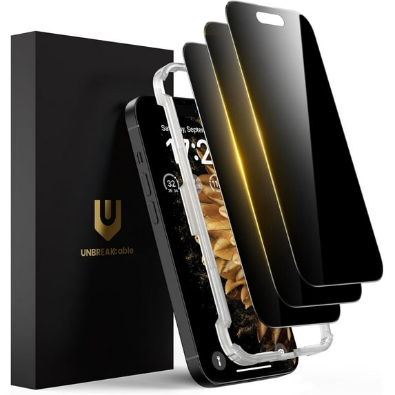 Privacy Screen Protector for iPhone 15 Plus (6.7"), 25° Anti-Spy Tempered Glass, Easy Install Alignment Frame, Case-Friendly, 9H Hardness, Anti-Fingerprint, 3-Pack