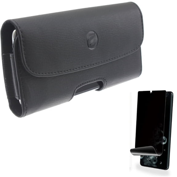 Privacy Screen Protector w Case Belt Clip for Samsung Galaxy S20 Ultra - TPU Film [NOT GLASS] [Fingerprint Works] Anti-Peep, Leather Holster Cover Pouch N9X fits Samsung Galaxy S20 Ultra