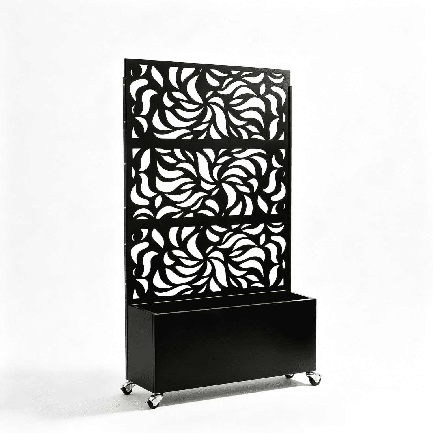Privacy Screen with Planter Box, Black Metal Freestanding Decorative Fence Planter for Patio Balcony Backyard, 70.87" H x 46.06" W