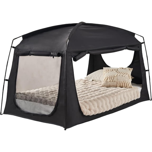 Privacy Sleep Indoor Bed Tent for Adults Kids, Portable Blackout 80% Canopy Tents with 3 Doors Breathable Mesh Windows