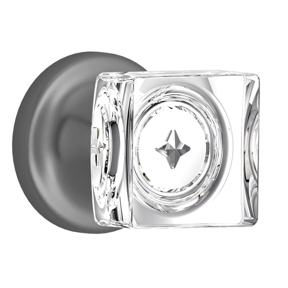 Privacy Square Crystal Door Knobs Dark Grey Round Rosette
