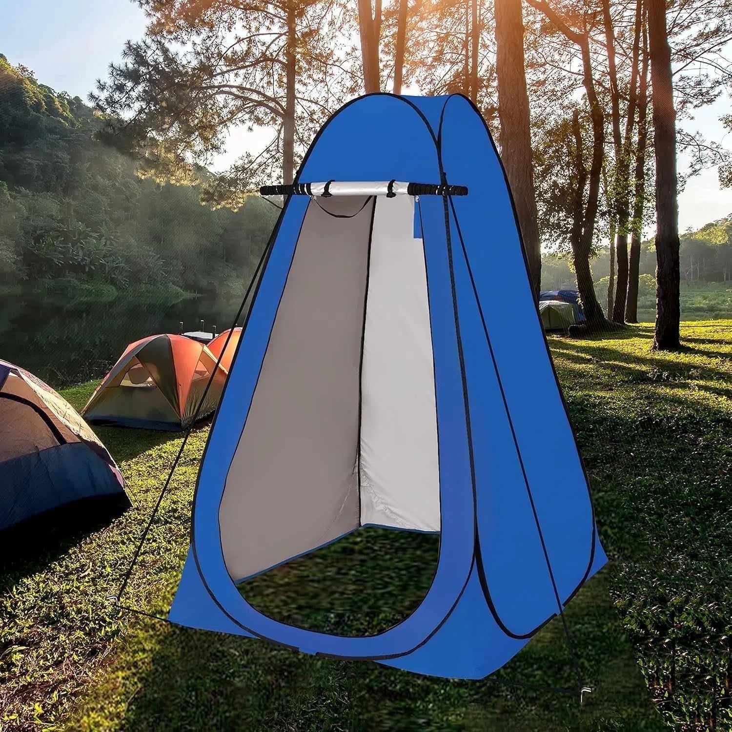 Up Privacy Tent, Outdoor Privacy Shower Tent Portable Changing Room Camping Toilet with Carry Bag, Foldable Privacy Shelter Dressing Room Bathroom Toilet Shower Tent for Camping, Blue