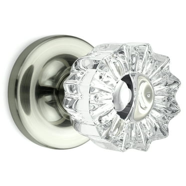 Privacy Vintage Fluted Crystal Door Knobs Satin Nickel Round Rosette