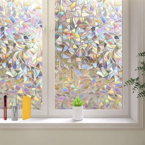 BSHAPPLUS® 17.7" x 354" Privacy Window Film,Rainbow Blackout Window Clings,Stained Glass Window Film,Peel and Cling Window Tint,Anti UV Heat Control Window Shades for Home Kitchen Bathroom Office