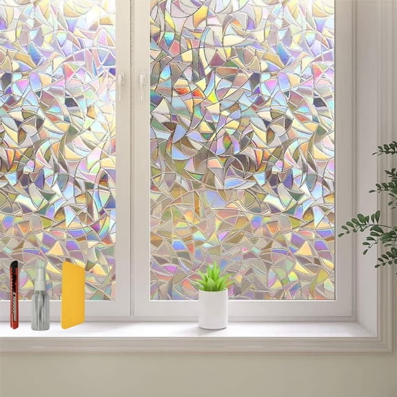 BSHAPPLUS® 17.7" x 91" Privacy Window Film,Rainbow Blackout Window Clings,Stained Glass Window Film,Peel and Cling Window Tint,Anti UV Heat Control Window Shades for Home Kitchen Bathroom Office