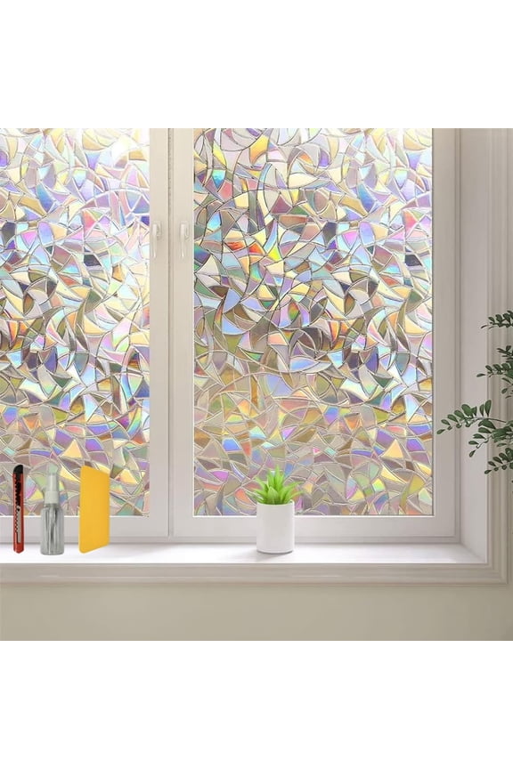 ® 17.7" x 91" Privacy Window Film,Rainbow Blackout Window Clings,Stained Glass Window Film,Peel and Cling Window Tint,Anti UV Heat Control Window Shades for Home Kitchen Bathroom Office