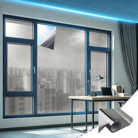 Privacy Window Film, Mirror Glass Tint Heat Control Sun Blocking Reflective Cling, One Way Sliding Door Tinting for Home Balcony Kitchen Office, Removable Heat Insulation Film