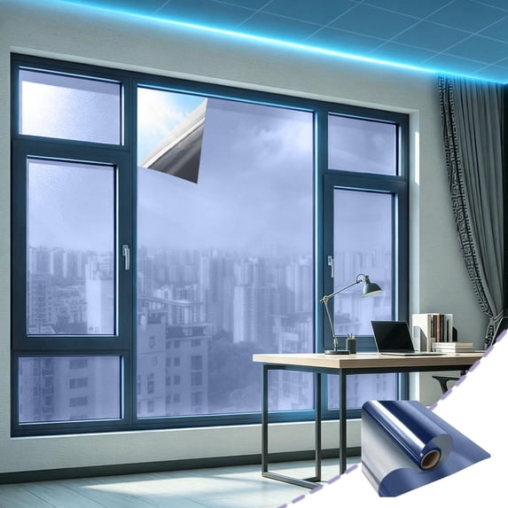 Privacy Window Film Mirror Glass Tint Heat Control Sun Blocking Reflective Cling for Home Office Sliding Door,Blue