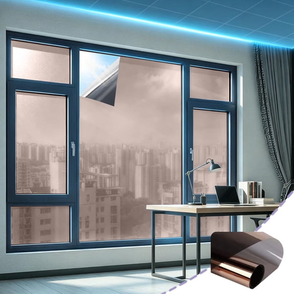 Privacy Window Film Mirror Glass Tint Heat Control Sun Blocking Reflective Cling for Home Office Sliding Door,Gold