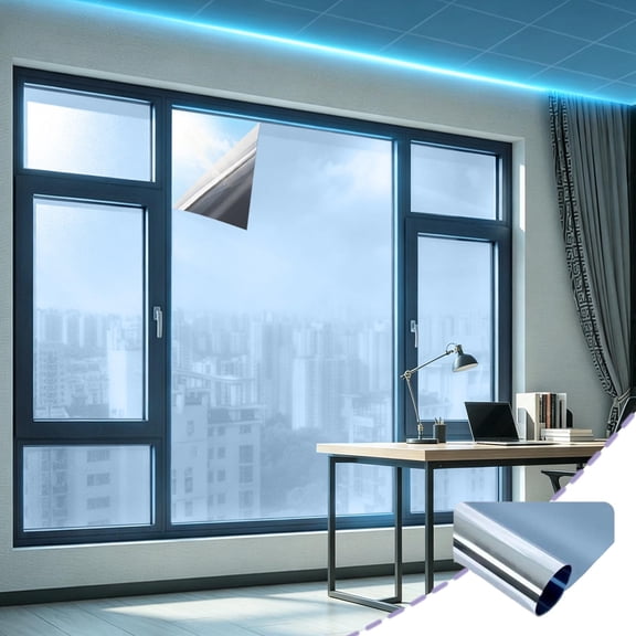 Privacy Window Film Mirror Glass Tint Heat Control Sun Blocking Reflective Cling for Home Office Sliding Door,Sky Blue